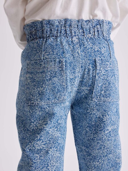 Pantalón jean paper bag Flores Azul