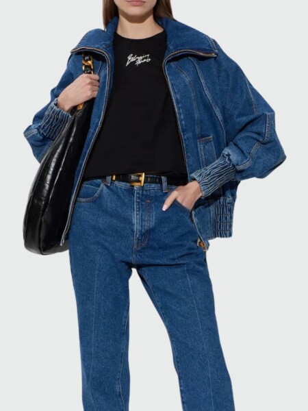 BALMAIN - Campera de Jean Zip-Up Alta Automática