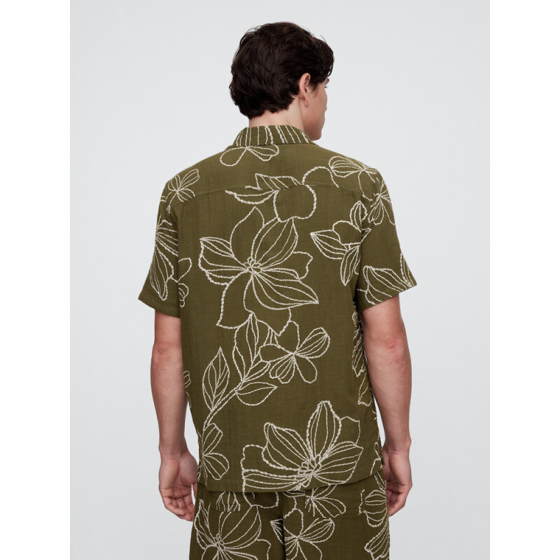 V-SS TEXTURE RESORT COLLAR SP OLIVE FLORAL SU25