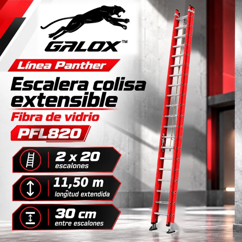 GALOX ESCALERA COLISA FIBRA DE VIDRIO AISLANTE PANTHER 2X20 ESCALONES 11.50M Galox Escalera Colisa Fibra De Vidrio Aislante Panther 2x20 Escalones 11.50m