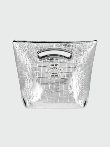 PHILIPP PLEIN - bolso de hombro mediano plateado de cuero 0