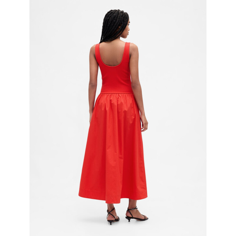 SL MIXED MEDIA DROPWAIST MAXI DRESS RED