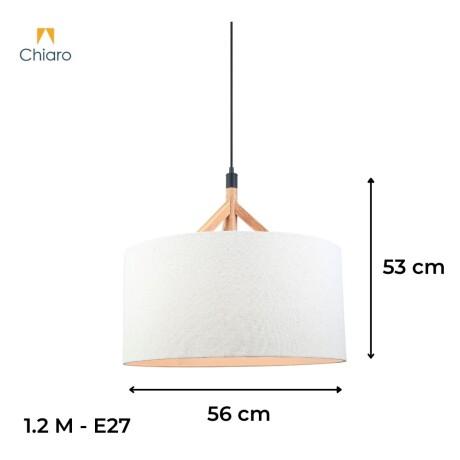 Colgante pantalla de tela natural y detalles en madera 56cm Colgante pantalla de tela natural y detalles en madera 56cm