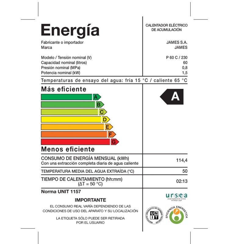 Calefones Termotanque 60 Lts Cilíndrico Cobre James Blanco Calefones Termotanque 60 Lts Cilíndrico Cobre James Blanco