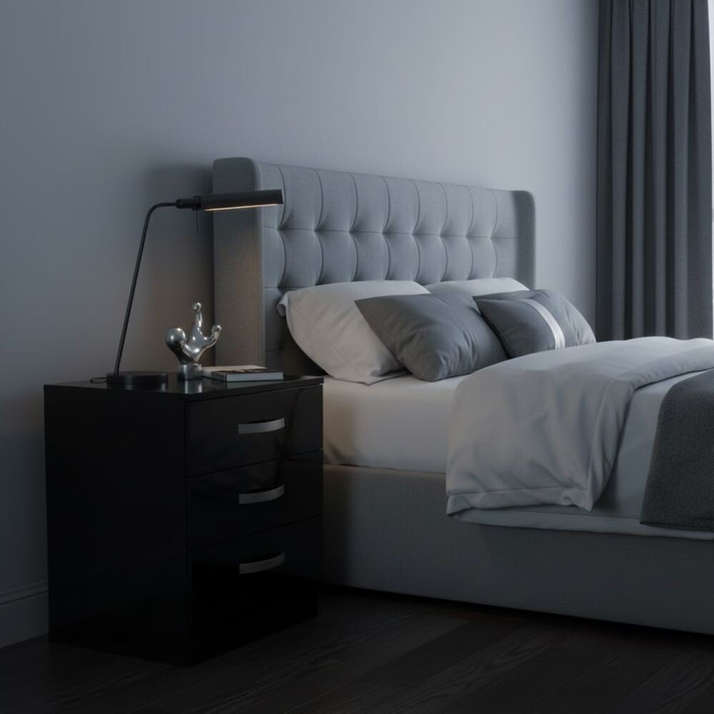 MESA DE LUZ O NOCHE TRES CAJONES NEGRO