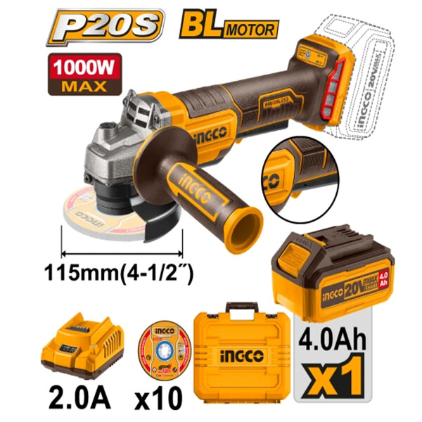 AMOLADORA A BATERIA 20V P20S 4 1/2´´ BRUSHLESS CON INTERRUPTOR DE SEGURIDAD C/1 AMOLADORA A BATERIA 20V P20S 4 1/2´´ BRUSHLESS CON INTERRUPTOR DE SEGURIDAD C/1