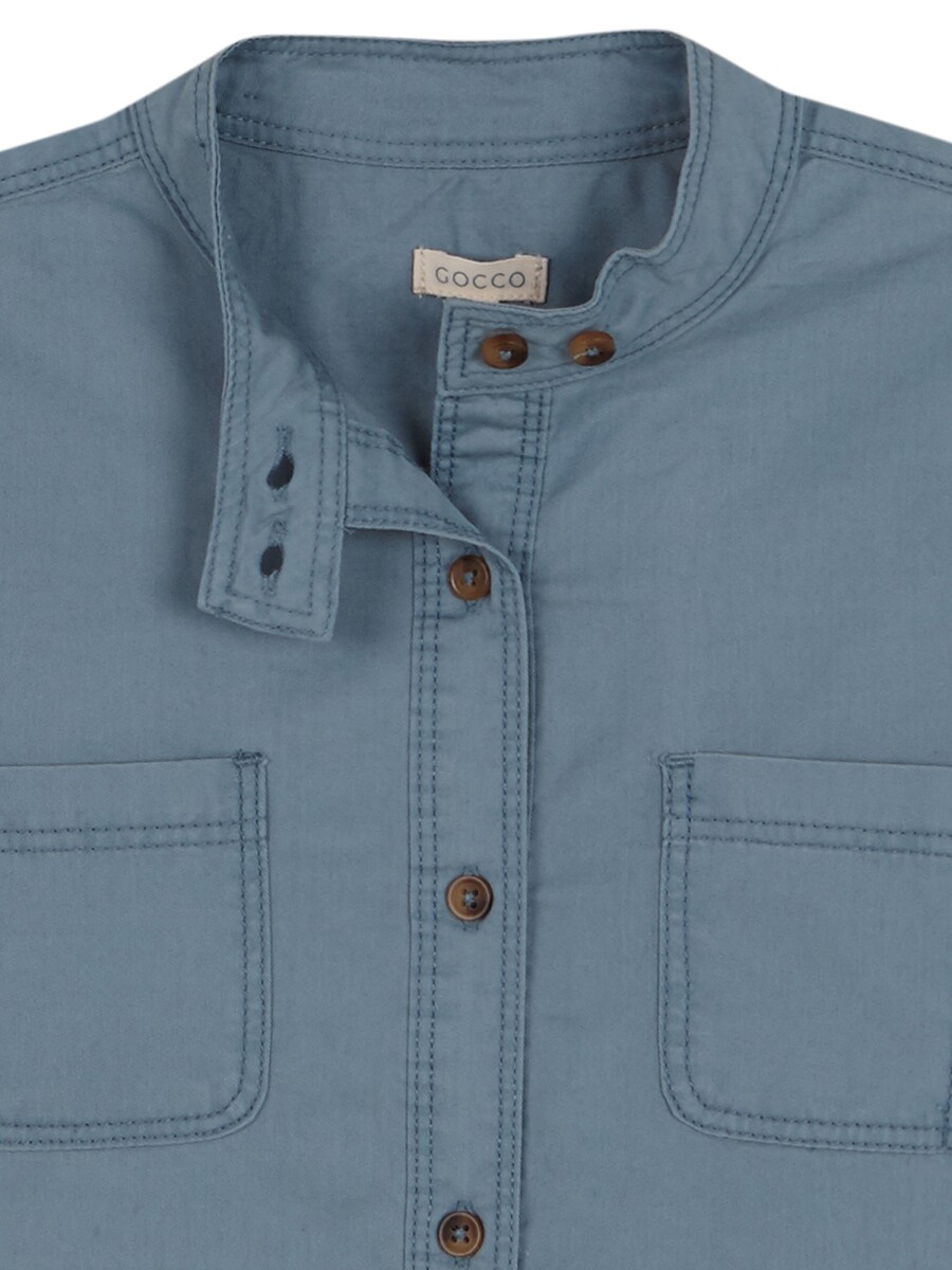 Camisa Cuello Mao Con Bolsillos Azulado