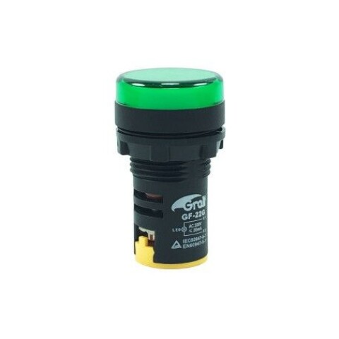 LUZ PILOTO LED VERDE 22MM 220V AC - GRALF LUZ PILOTO LED VERDE 22MM 220V AC - GRALF