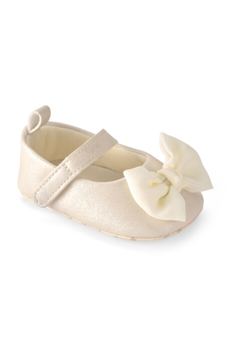 Guillerminas con velcro, brillo y moño, en color crema Sin color