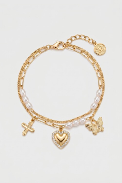 Pulsera cord dije cora y sol dorado