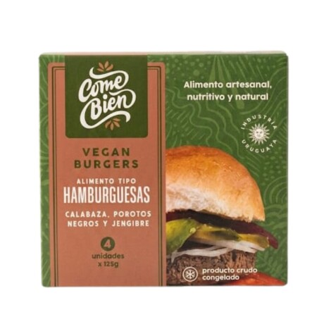 HAMBURGUESA CALABAZA, POROTOEGRO Y JENGIBRE X4 COME BIEN HAMBURGUESA CALABAZA, POROTOEGRO Y JENGIBRE X4 COME BIEN