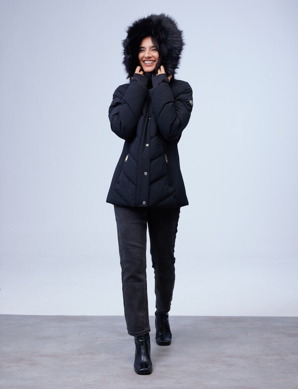 Campera Abrigo Faux Fur NEGRO