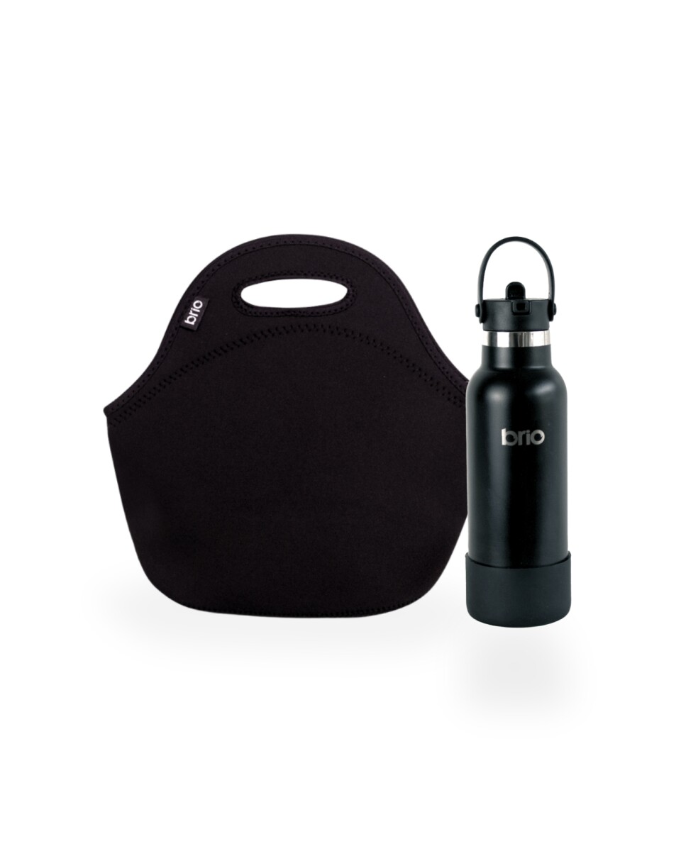 Set de lunchera de neopreno y botella de acero inoxidable 500ml brio - set negro/negro 