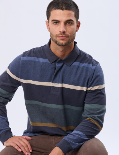 REMERA POLO RAYADA DE ALGODÓN Azul