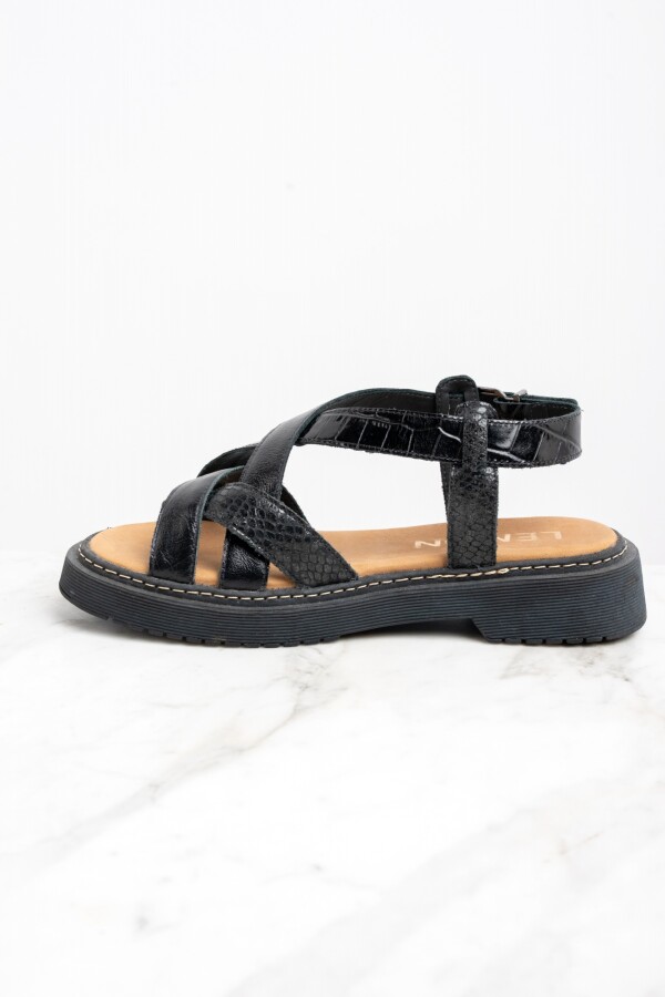 Sandalia Cuero Combinada Negro