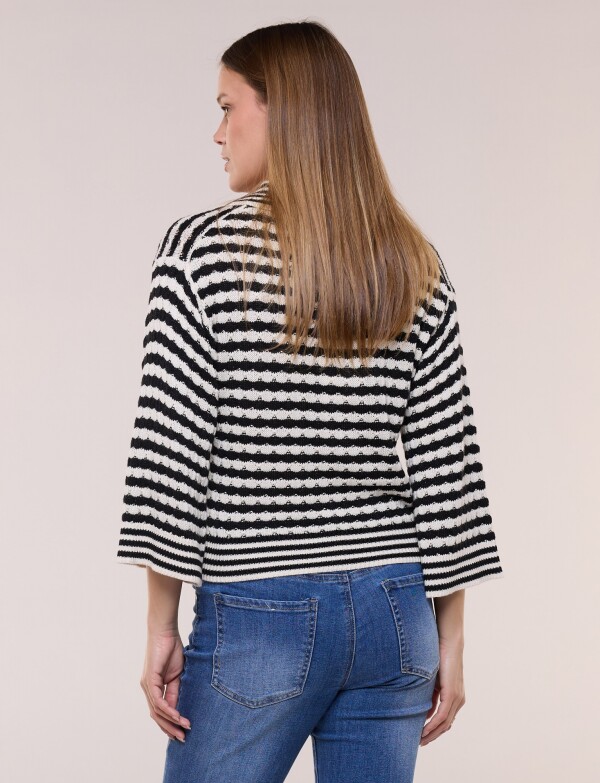 Blusa Tejida A Rayas Con Cuello Polo NEGRO/BEIGE
