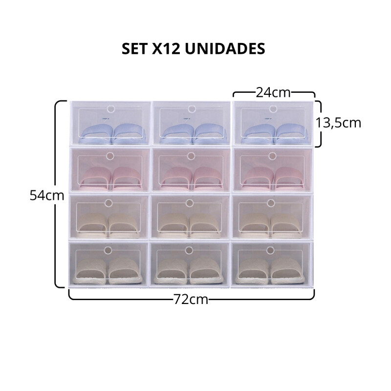 Kit 12 Organizador de zapatos en plástico apilable BLANCO