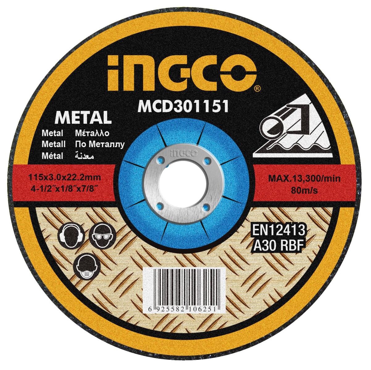 DISCO CORTE METAL 4½ X 3MM INGCO MCD301151 CENTRO DEPRIMIDO 115X3MMX222MM 