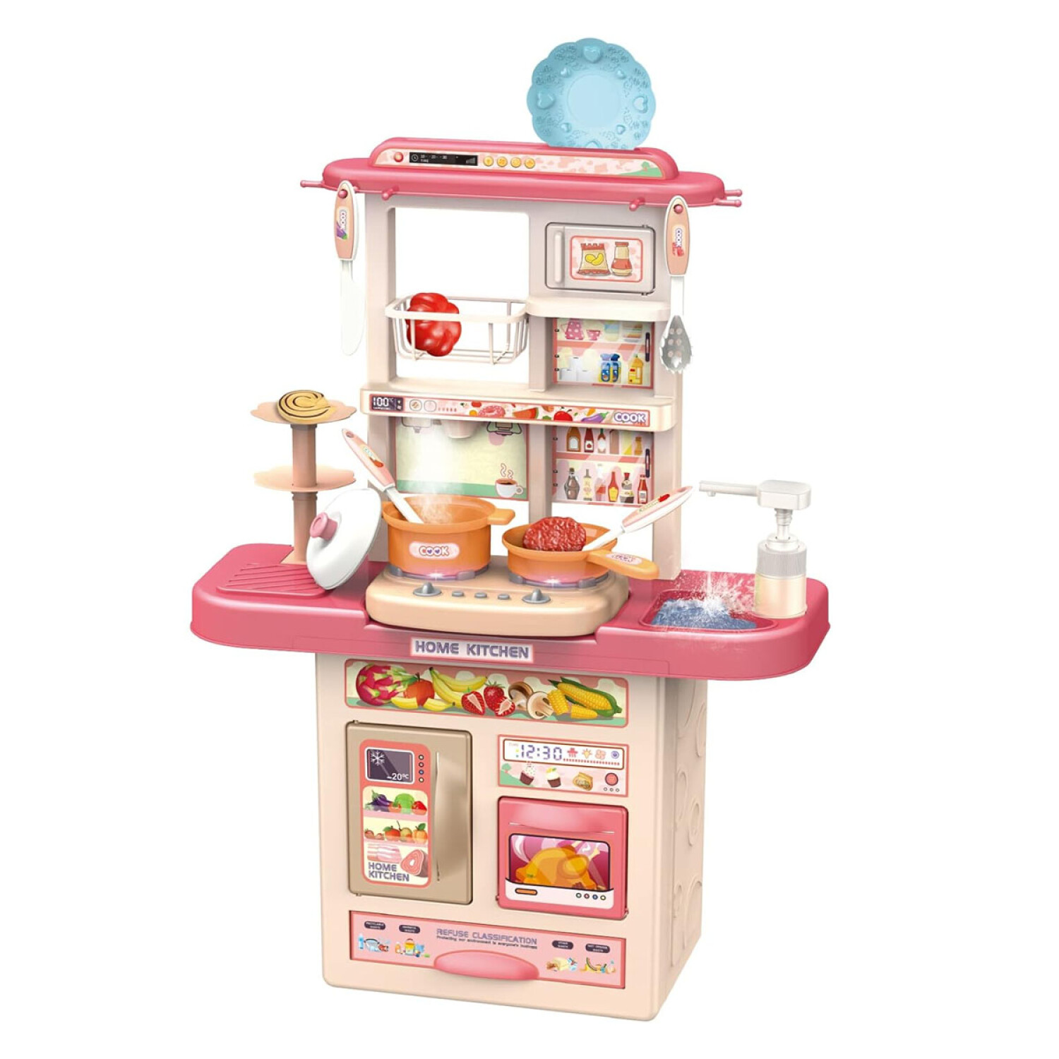 BAKAJI Cocina De Juguete Con Luces Y Sonidos – 29 Accesorios, Hervidor De Agua, 87x64x29 Cm (Rosa)