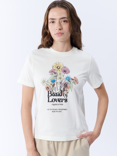 Remera Manga Corta Estampa Flores Cruda