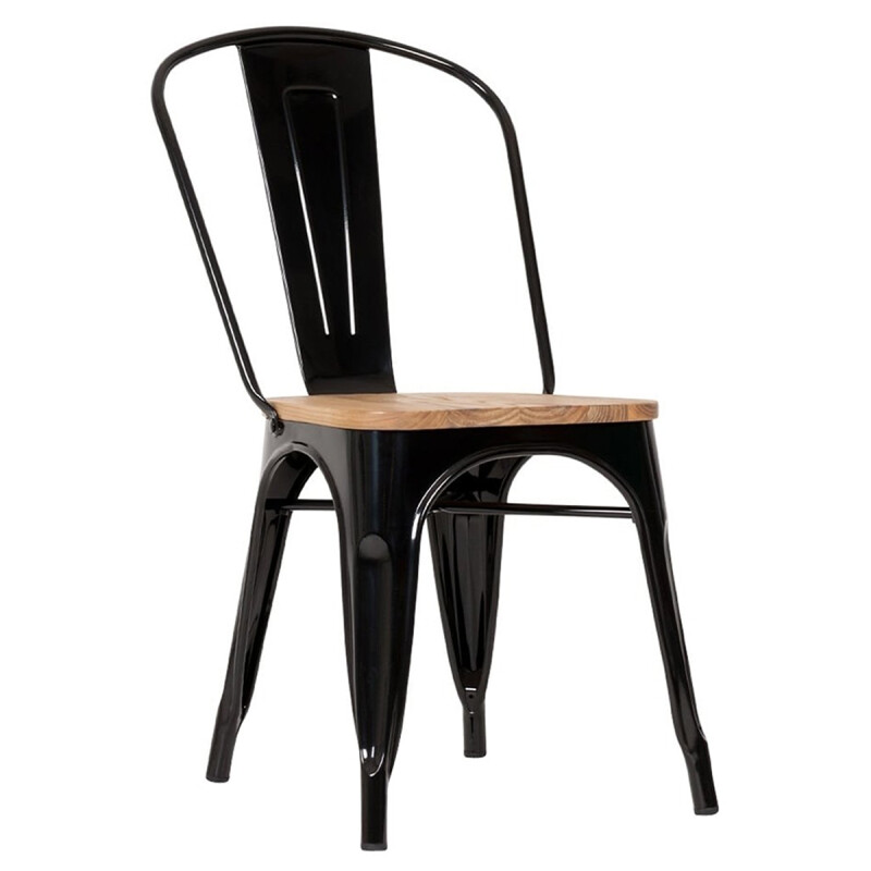 Silla Tolix asiento en madera vintage NEGRO MATE