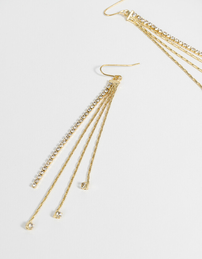 Aros Colgantes Largos Strass Aros Con Strass - Dorado