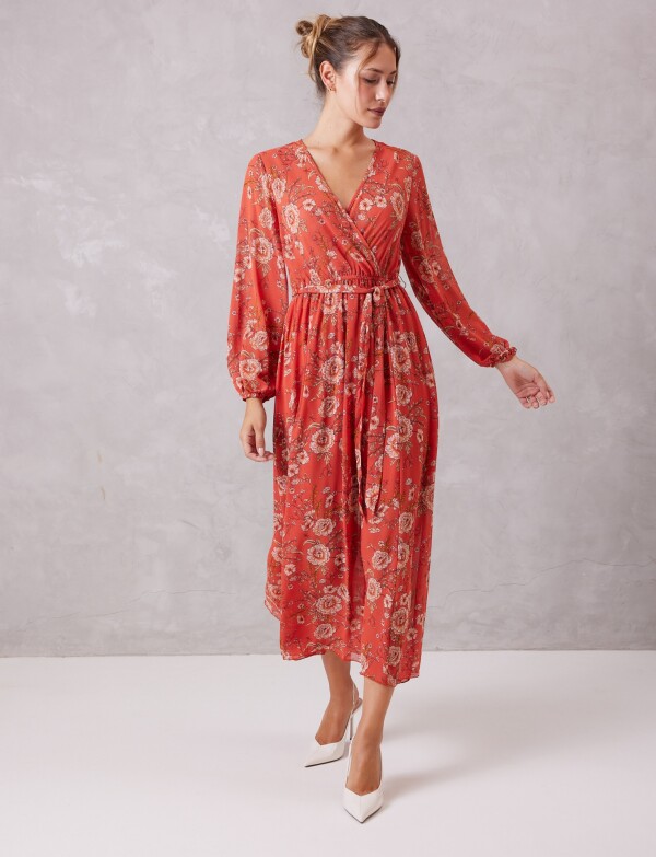 Vestido Gasa Flores TERRACOTA/MULTI