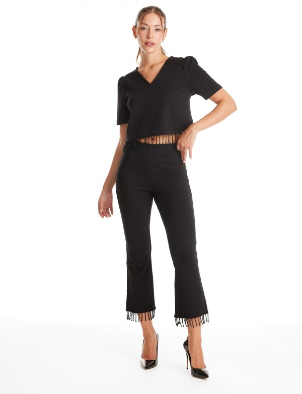 Pantalon Flecos De Cuentas NEGRO