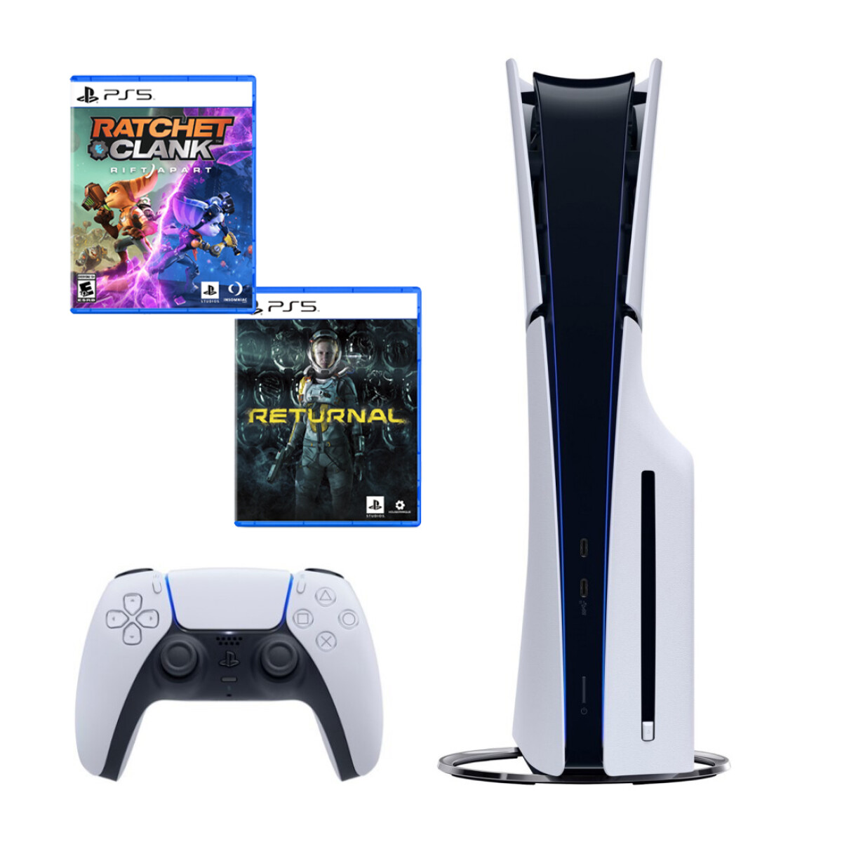 Sony PS5 PlayStation 5 Standard Edition con Disco 1TB + 2 Juegos Físicos Returnal + Ratchet & Clank - White 