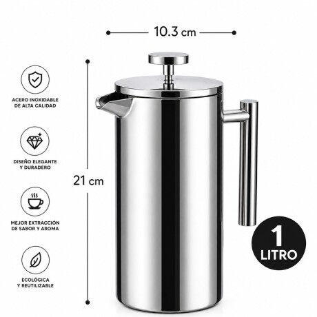 Cafetera Francesa Calidad Premium 1L Acero Inoxidable Plateado