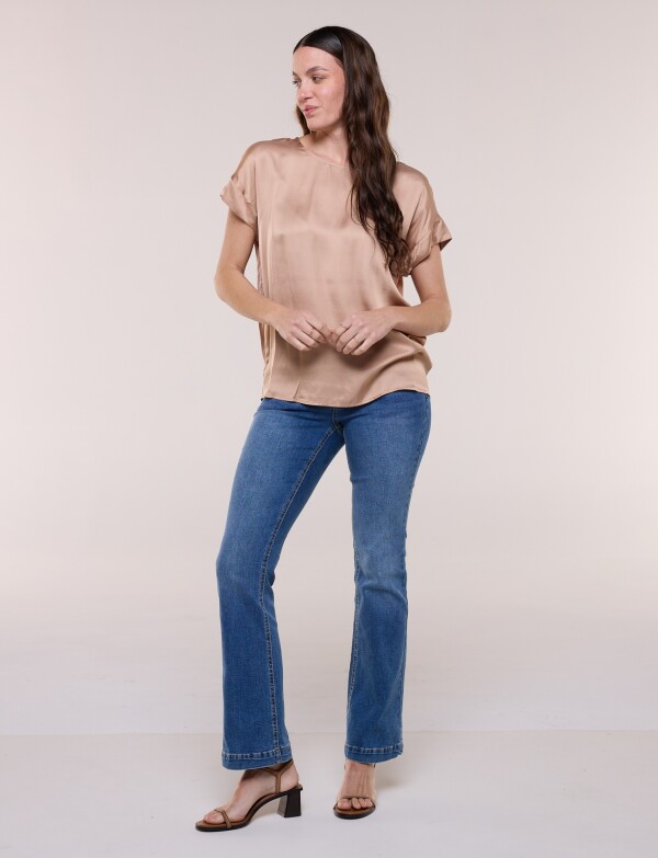 Blusa Saten Manga Corta TOSTADO