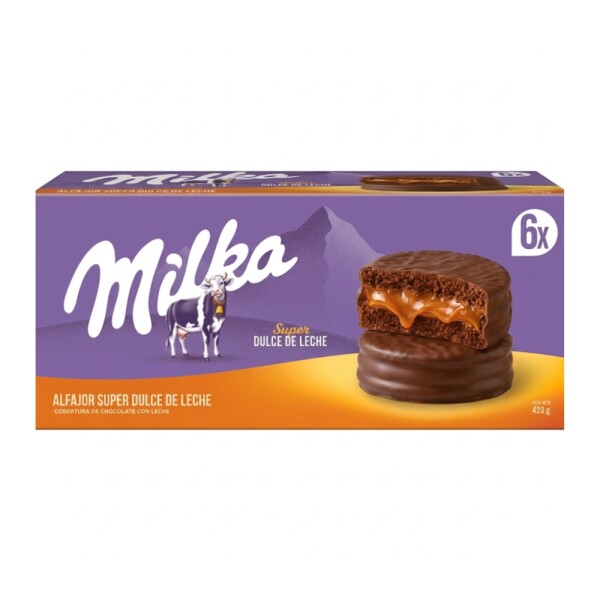 Milka Caja Alfajores Super Dulce De Leche Clasico 6u Milka Caja Alfajores Super Dulce De Leche Clasico 6u