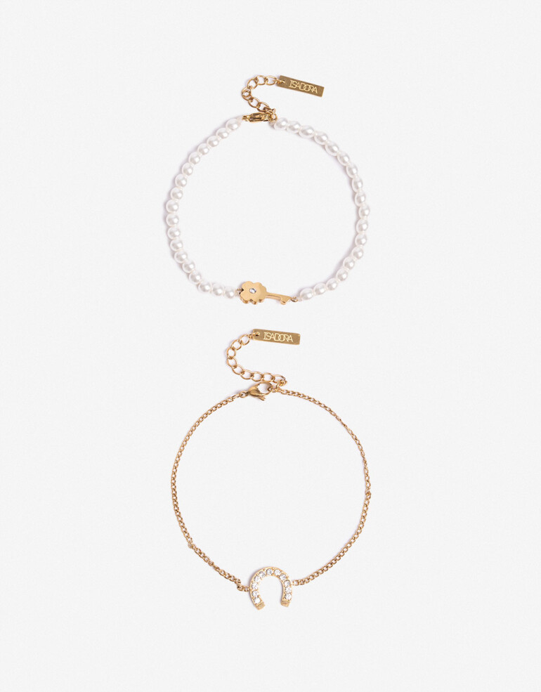 Pulseras Flexibles Sets Perlas Set De Pulseras Flexibles Acero - Dorado