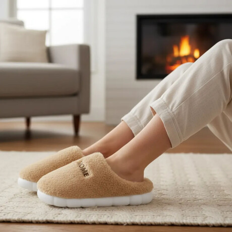 Pantufla De Felpa Peluche sintético Antideslizante Unisex Beige