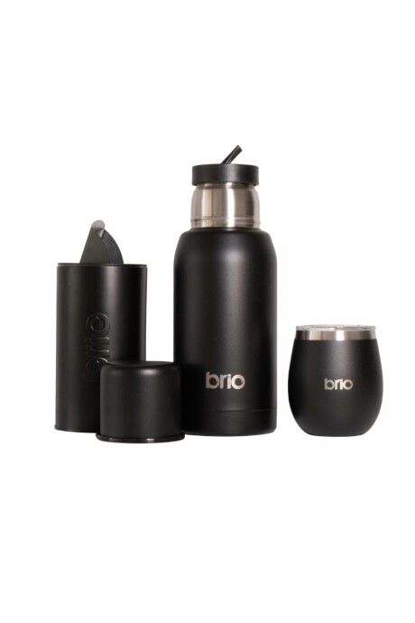 Set termo 750ml + mate redondo + yerbera 200gr NEGRO