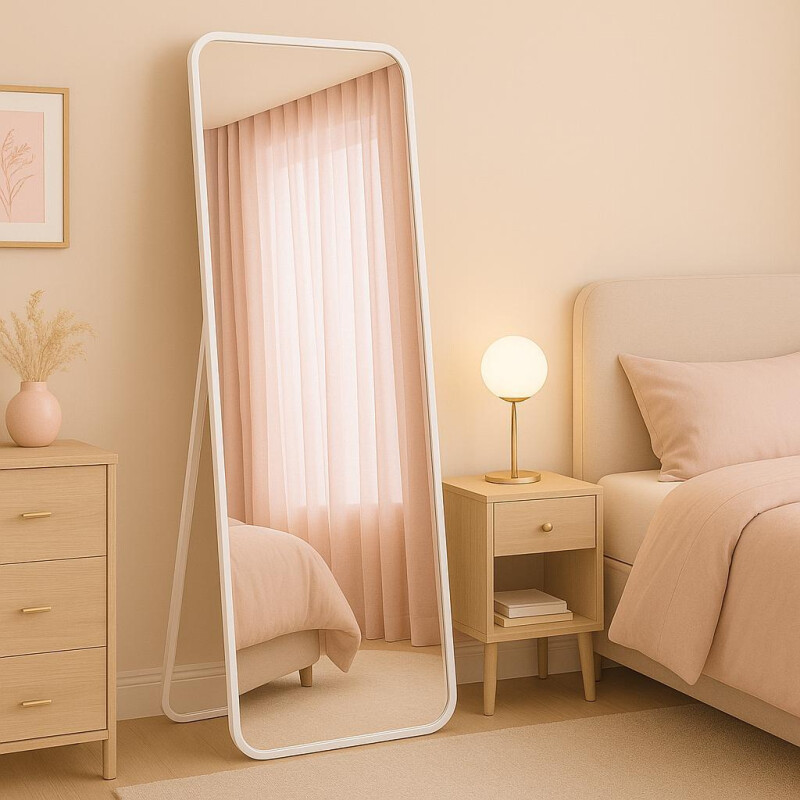 Espejo Rectangular de Pie con Marco de PVC Modelo Flor Blanco