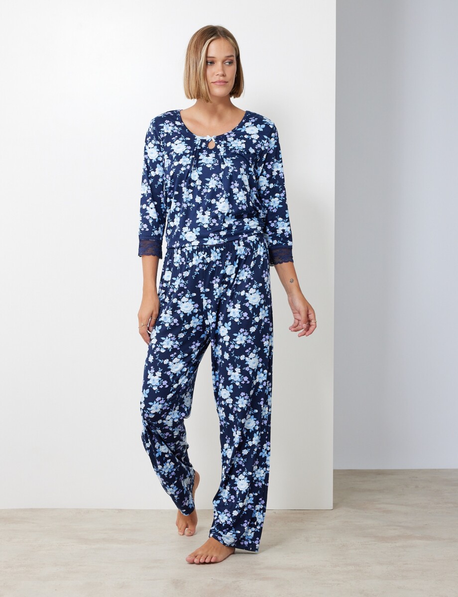 Set Pijama Remera & Pantalon - Azul/multi 