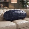 Almohadón Ovalado Grande - 100% Cuero 76x35 cm Azul