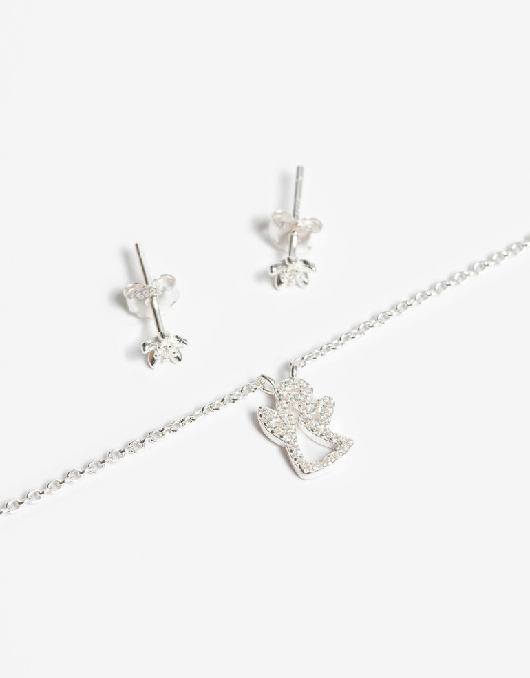 Bijouterie Set Exclusive Edition Set Aros Pasantes Y Cadena Plata 925 - Plateado Rodio