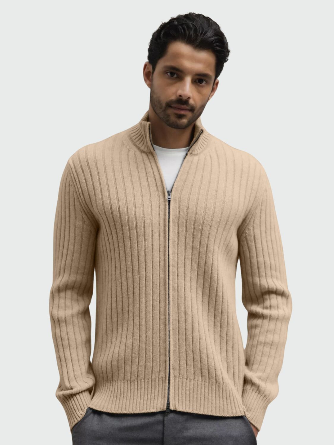 Herno - Cardigan de lana acanalada con cuello alto 0