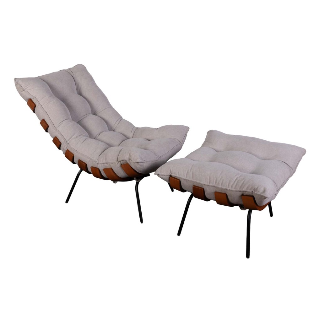 BUTACA C/PUFF 1 CUERPO TELA-Y-MADERA NATURAL-BEIGE COSTELA BEIGE