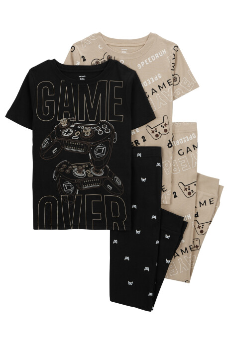 Pijama cuatro piezas de algodón, dos pantalones y dos remeras, diseño gamer Sin color