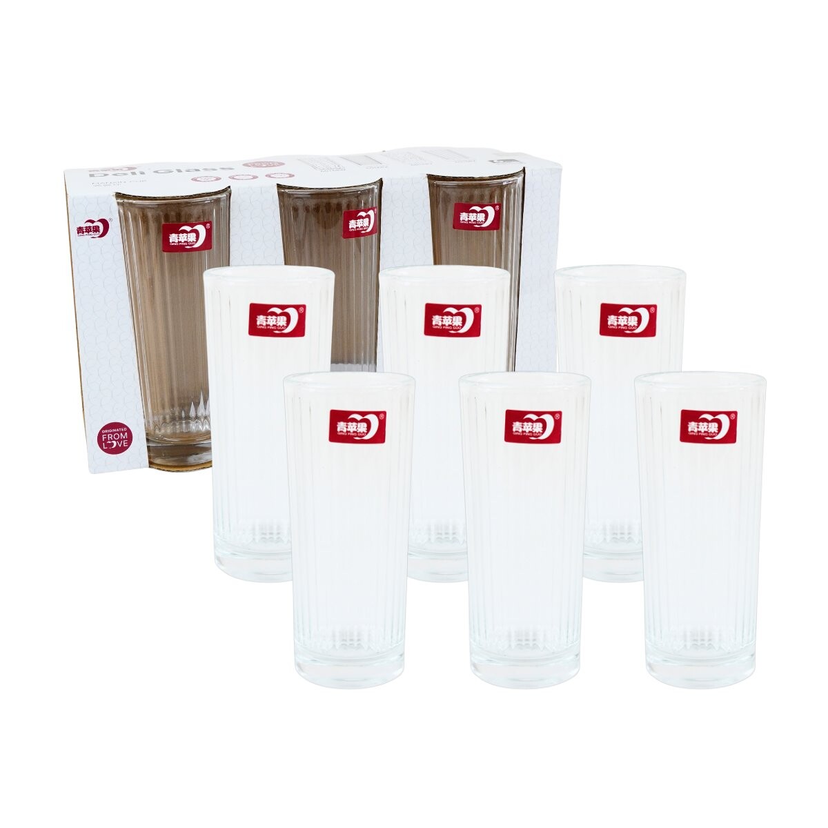 Set de 6 vasos de vidrio labrados 215ml 