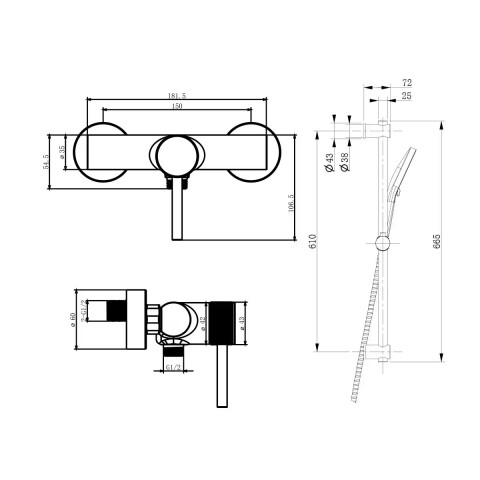Grifería de ducha Monocomando exterior cromo Brillante Grifería De Ducha Monocomando Exterior Cromo Brillante