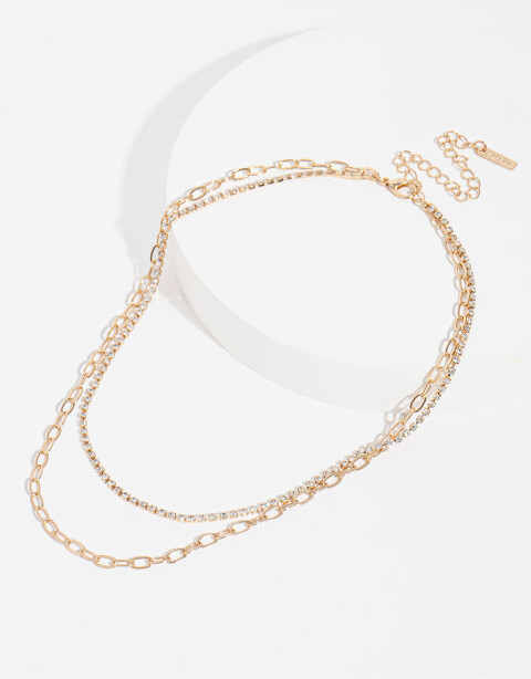 Collares Cortos Collar Multicadena Con Strass - Dorado
