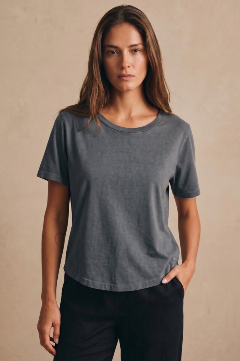 Remera Algodon Lavado Gris Oscuro