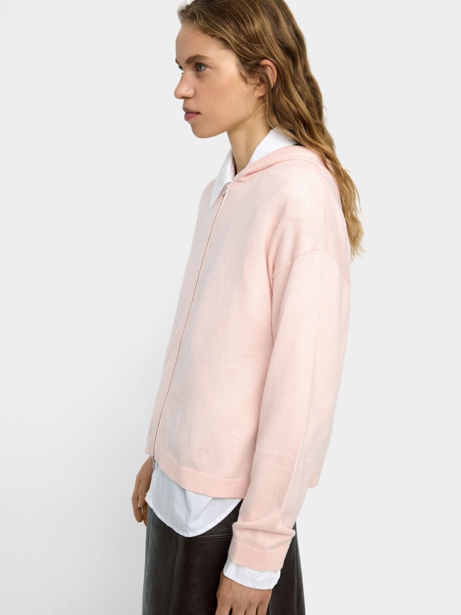 Cárdigan De Punto Con Capucha rosa