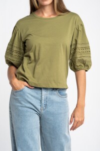 Remera Algodón Combinada Oliva