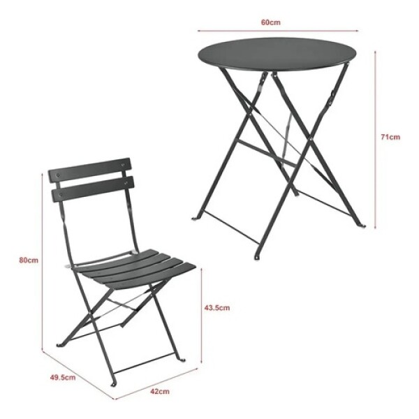Set Juego Jardín Balcón Bistró Plegable Metal 3 Piezas Negro 1