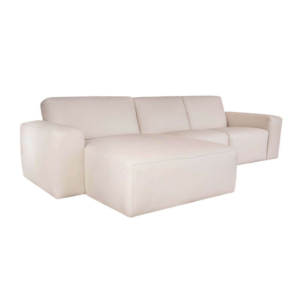 SOFA CON CHAISE MÁS DE 4 CUERPOS CUERO-Y-MADERA NATURAL-BEIGE LOFT ARENA